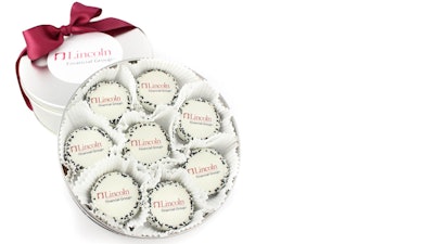 Logo printed chocolate covered Oreos with custom sprinkle colors and matching logo gift tin.