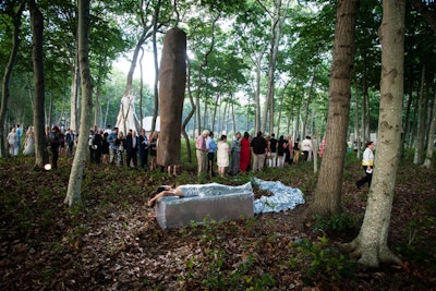 One of two installations set further back from the main trail, Joanna Rodriguez-Noyola's 'Sleep Tight' artwork featured a sleeping, glittering female figure resting atop a platform, with the threat of an Indonesian stone pillar hovering atop her head.