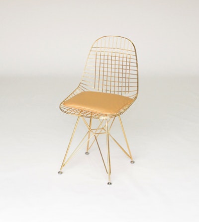 Dixon brass-plated wire chair, $25, available on the West Coast and throughout the mid-Atlantic region from Taylor Creative Inc.