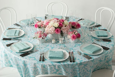 Elsa aqua blue linens, from $38, available nationwide from Party Rental Ltd.