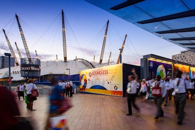 On-theme digital signage and 20 unique wall murals greeted guests as they emerged from the tube station and made their way to the entrance of the O2 Arena.