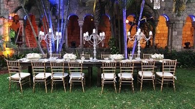 Gold chairs Rustic tables