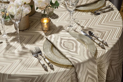Ecru Xander linen, from $65, and napkin, $3.68, available nationwide from BBJ Linen