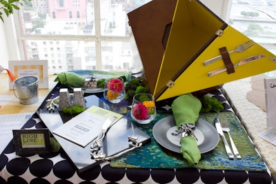 Inspired by the High Line, CetraRuddy’s geometric picnic basket won the highest bid at the fund-raiser. The spread featured lush greens and blues to mimic the look and feel of the elevated park in New York.