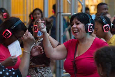 At Lincoln Center's silent discos, guests can switch between three channels of dance music, including disco, salsa, Top 40, and swing, selected by three DJs on site.