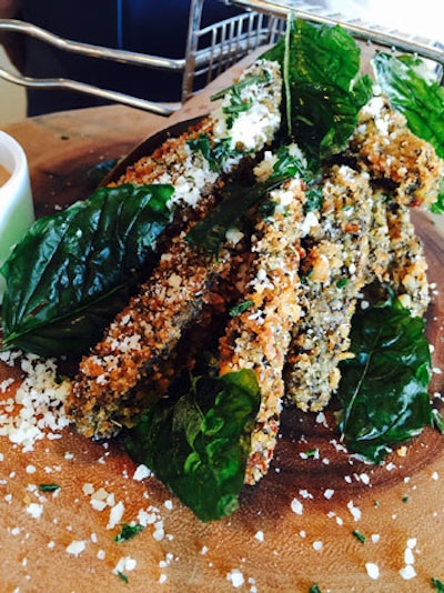 Portobello frites with crispy basil, Parmesan cheese, and balsamic aioli, by Stephen Starr Events in Miami