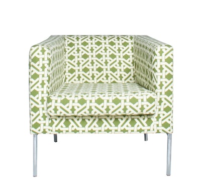 Armchair in blue stream plaid, tangled green (pictured), or sky blue, $195, available in Florida from Ronen Rental