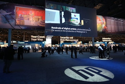 At HP Discover in June, when the keynote session finished, the screen on stage raised so attendees could walk right through to the expo floor. Signage helped attendees navigate the distinct sections of the floor.