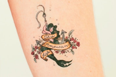 Printed with vegetable-based inks, Tattly's collection includes 313 tattoo options, such as vintage cameras, friendship bracelets, and black-and-white typography. The Brooklyn-based company has worked with brands such as DreamWorks, NPR, and Twitter on custom projects, which are available as individual tattoos or as sets of six. The individual tattoo packages start around $500 each, while the sets start from $5,000.