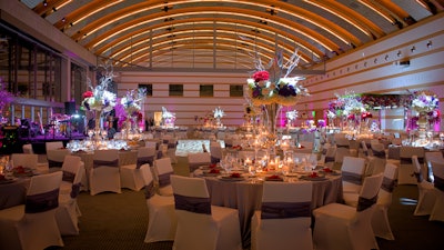 Sparkling centerpieces seem to reach for the stars in the dramatic Guerin Pavilion. Photo by Ken Taylor.