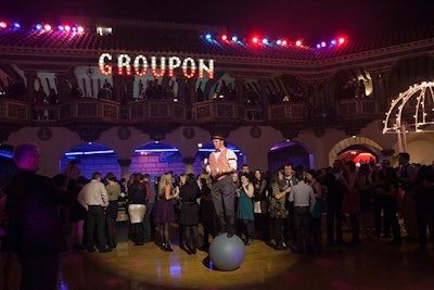 A juggler at Groupon's vintage carnival-theme affair entertained the attendees.