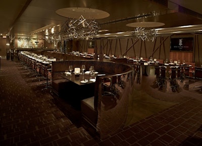 Hot Stove Club - Classic, warm décor with a dining and separate lounge area, raw bar, and fireplace