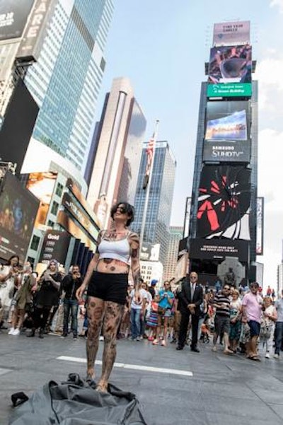 Ten roving Jane Doe look-alike actresses promoted the show by acting as the main character in Times Square—an especially meta move as the show begins with the fully tattooed character waking up in Times Square.