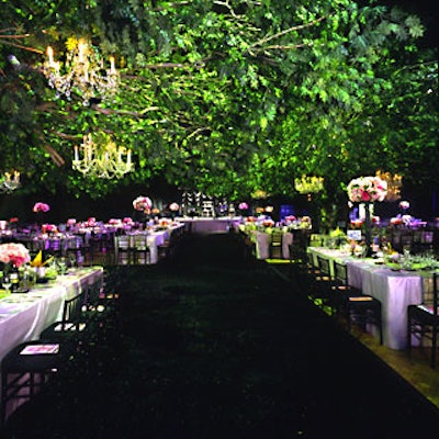 Sequoia Productions created a lush garden look for the 2,800 guests of the Academy of Television Arts & Science’s Primetime Emmy Governors Ball.