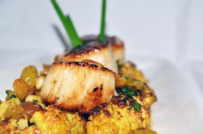 Mezetto's pan seared scallops with golden raisins and cauliflower