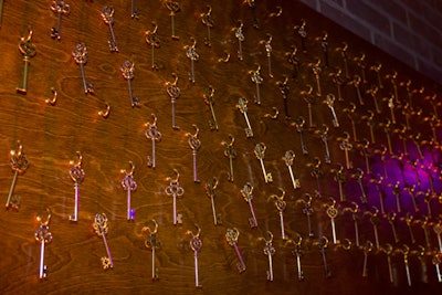 Antique keys hung on a wall at the hotel station. As guests made a contribution to purchase housing for Zebra Coalition clients, staff would remove a key from the wall and place it in a jar.