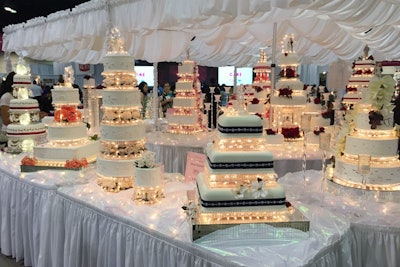 The “Wedding Zone” on the show floor included displays of two dozen illuminated wedding cakes.