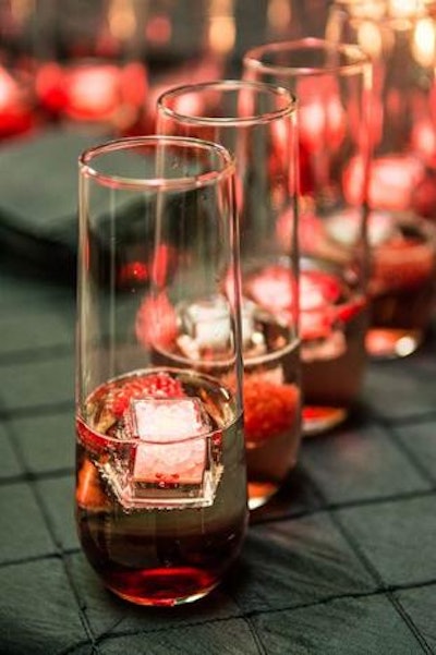 For Comcast Spotlight's '70s shindig at the Chameleon Club in Lancaster, Pennsylvania, in November 2014, designed by the JDK Group, guests sipped on raspberry-garnished champagne and Chambord cocktails with decorative LED ice cubes.