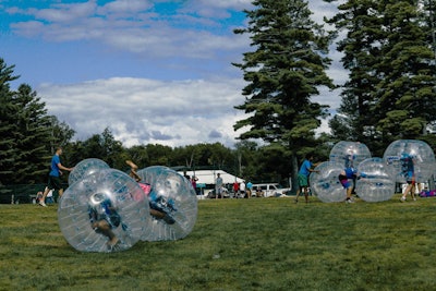 BubbleBall Me provided equipment and instruction on how to play its version of soccer, which it describes as a combination of 'dodgeball meets sumo suit wrestling.'