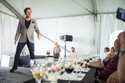 Guests lined up outside the Cork Seminar Tent for wine tastings and discussions led by industry experts. Wine writer Mark Oldman (pictured) led one presentation on Saturday called 'Drink Like a Pro.' On Sunday, he hosted another seminar called 'Sparkling Substitutes.'