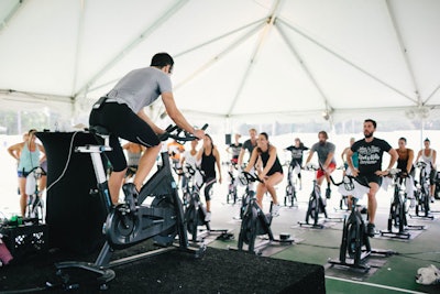 Instructors from FlyWheel Sports, a WeWork partner, led spin classes during the conference.