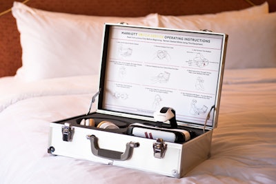 Marriott's 'VRoom Service' kit comes with headphones and a Samsung phone and headset, all delivered in a steel case.