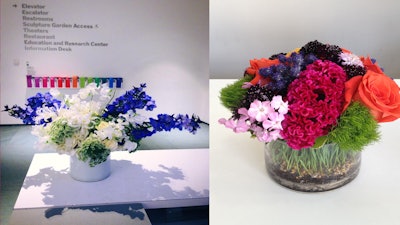 Fun colors and textures for a MoMA opening (left) & a gift order (right)