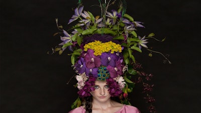 Floral headdress for Village Care New York's 2010 Tulips & Pansies fundraiser
