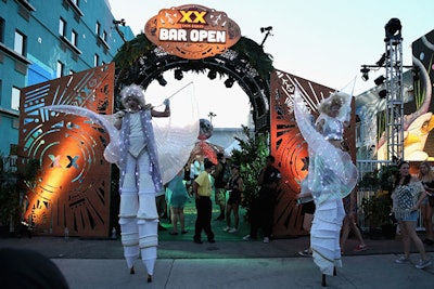 Roving performers on stilts entertained the crowd.