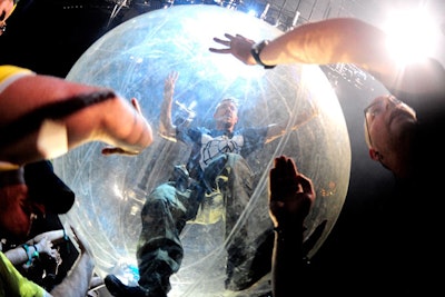 Diplo of Major Lazer performed in a transparent orb on the festival's first day.