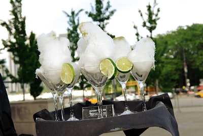 As an homage to surrealist artist René Magritte, guests sipped on 'Magritte-Ahhs,' a concoction of cotton-candy clouds, tequila, agave, and lime-kaffir salt at the Woman's Board and Board of Trustees gala in June 2014 at the Art Institute of Chicago.