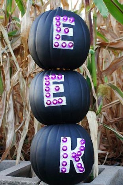 Turn seasonal gourds into festive signage using chalkboard pumpkins, marquee lights, and directions from the Crafting Chicks: Trace letter shapes onto the pumpkins, drill a few holes, add lights, and string cord through the hollow bottom of the craft pumpkin.