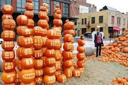 Stacks of pumpkins were carved to resemble the New York cityscape at an Old Navy pop-up event in the meatpacking district in October 2009.
