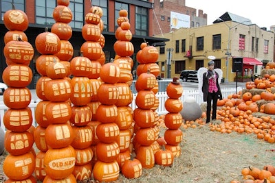 Stacks of pumpkins were carved to resemble the New York cityscape at an Old Navy pop-up event in the meatpacking district in October 2009.