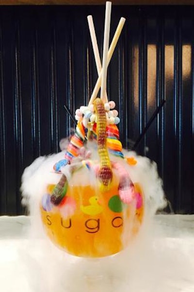 For Halloween, the Lollipop Brew at the Sugar Factory American Brassiere in Miami Beach comes dressed up with gummy snakes, spiders, and brains, along with lollipops and a candy necklace. The cocktail, which is served year-round minus the extra creepy crawlies, contains a wicked mix of Monin cantaloupe syrup, Bacardi coconut rum, Ketel One Citroen, grenadine, and pineapple juice.