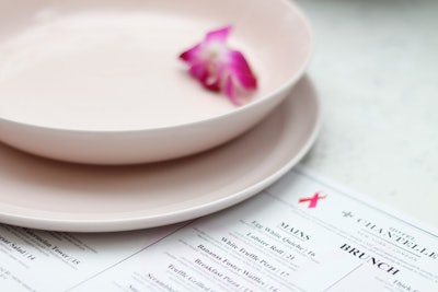 All of the dishes served at the New York restaurant Hotel Chantelle during October are served on pink plates in honor of National Breast Cancer Awareness Month. The restaurant will donate $1 for every dish sold during the month to Komen Greater NYC as well as offer guests the option of increasing their donation by ordering a nonedible “appetizer” for $5 or an “entrée” for $20. The restaurant has a similar promotion in its London location.