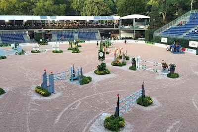 Noted course designer Guilherme Jorge, who designs the Hampton Classic course each year as well the upcoming Rio 2016 Olympics equestrian course, had only about 25,000 square feet of usable space at Wollman Rink to work with. “More than the area itself, the biggest challenge was designing a course around the triangular shape of the ring,” he said. “I had to devise a track that would allow the riders to get the best approach with each obstacle.”