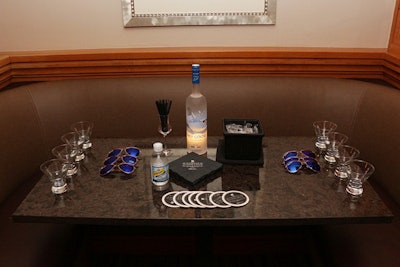 Organizers stocked each booth at the party with spirits, mixers, glasses, and ice so guests could create their own cocktails.