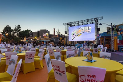 A massive 24-foot-wide LED screen showed the first episode of the show's 27th season. The episode also streamed inside various eateries within the party space.