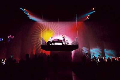 Producers created a performance stage for the Broad Contemporary Art Museum's party meant to both mimic and also reveal the dramatic architecture of the museum: Lionel Richie performed during the dinner, as did musician William Joseph, who entertained on a stage that lowered from the structure's ceiling. As it got to the floor, the structure’s south wall dropped, revealing the Broad Contemporary.