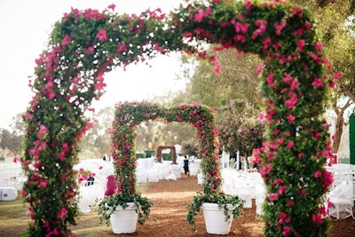 Pink floral archways marked the entrance to the Rosé Garden, which had a pink color palette.