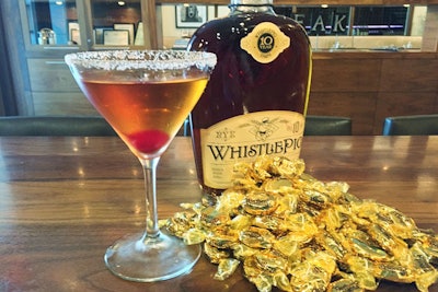 To modernize an old-fashioned, BLT Steak Atlanta infuses Whistle Pig bourbon with Werther’s Original hard candies and combines it with sweet vermouth and aromatic bitters. A bourbon-macerated cherry and a crushed sea salt rim garnish the drink.
