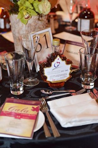 Guests received themed gifts. 'We wanted our guests to take away a memento that they would enjoy, reminded them of the gala, and that was quintessentially Canada,' said Mineque. 'We decided to go with delicious maple products, including syrup, butter, and dressing. All the bottles had our logo on them to remind them of the True North gala experience.'