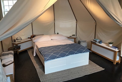 Large camping-style tents decorated with sleep-theme books and accessories offered separate spaces for guests to try out the mattresses with the option of scheduling a 30-minute nap.