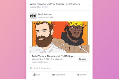 Updates to Facebook Events include the addition of a 'tickets' button at the bottom of advertised events.