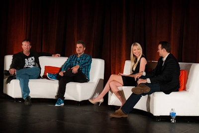 Participating in a discussion about marketing to millennials were (pictured, left to right) moderator Justice Mitchell, C.E.O. of Big Block Studios; P.J. Leimgruber, co-founder and C.O.O. of NeoReach; Melissa Albers, director of social media for Full Sail University; and Jonathan Faulkner, director of integrated media for iHeart Media.