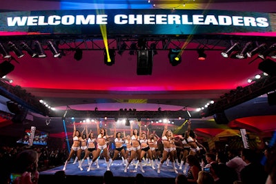 The Redskins and Ravens cheerleaders paired up for a dance performance after the last boxing match.