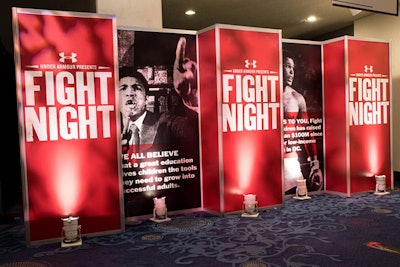 The Ali-theme decor continued with a decor piece at the top of the escalators leading guests to the main event.