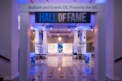 Grand signage, produced by Syzygy, marked the entrance to the first-ever BizBash Hall of Fame, Washington, which was held on November 4 at the Carnegie Library at Mount Vernon Square.