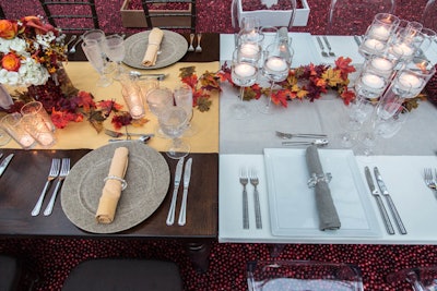 To contrast Thanksgiving meals of yesteryear and today, the production team created tables both traditional and modern, each fully designed and propped with fine china, linens, candelabras, chairs, flowers, candles, and, naturally, autumnal and cranberry decor.